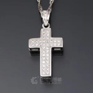 Precious Silver White Gold Filled CZ Cross Pendant