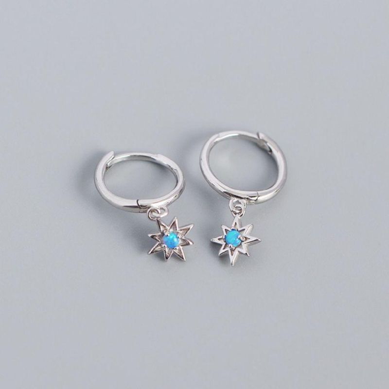 Wholesale Luxury Jewelry 925 Sterling Silver Daily Created Opal Star Anise Sun Hoop Earrings for Girls