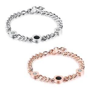 Fashion Women Roman Numerals Diamonds Adjustable Stainless Steel Bracelet