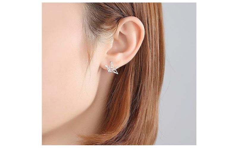 Beautiful Hollow out Thousand Paper Cranes Silver Earrings