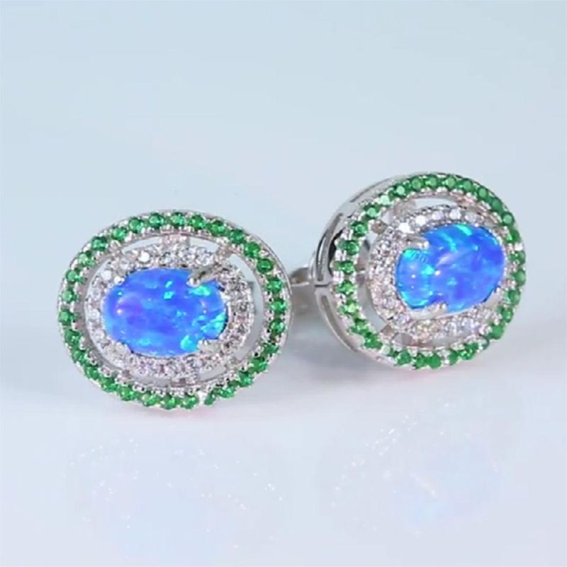 New Design 925 Sterling Silver Opal Stud Earrings for Girls Women Jewelry