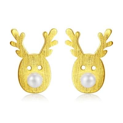Cute Christmas Fawn Style Wear Ear Stud with Pearl