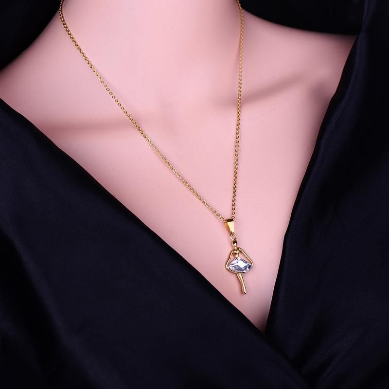 Stainless Steel Ballet Dancer Women′s Pendant Fashion Rhinestone Girl Necklace