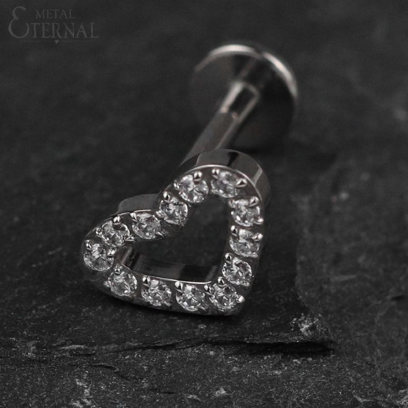 Eternal Metal ASTM F136 Titanium Hollow Heart Shaped CZ Internally Threaded Labret Piercing Jewelry