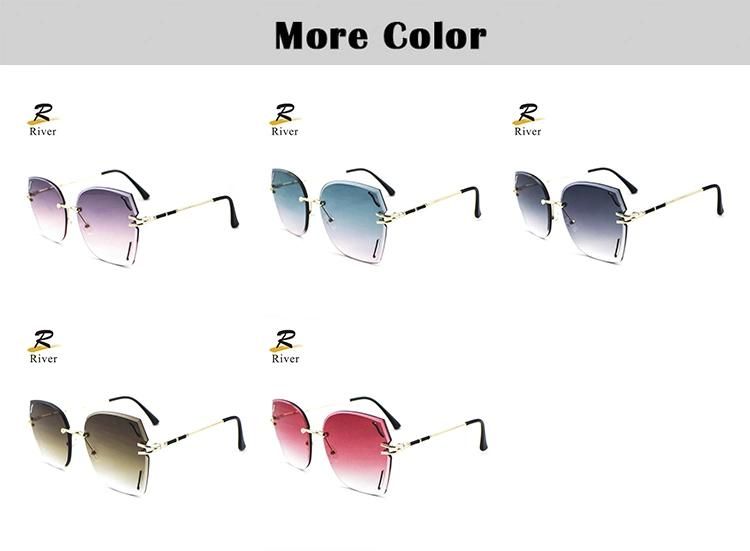 Frameless Cut Surface Metal L Rimless Frame Women Ready Sunglasses
