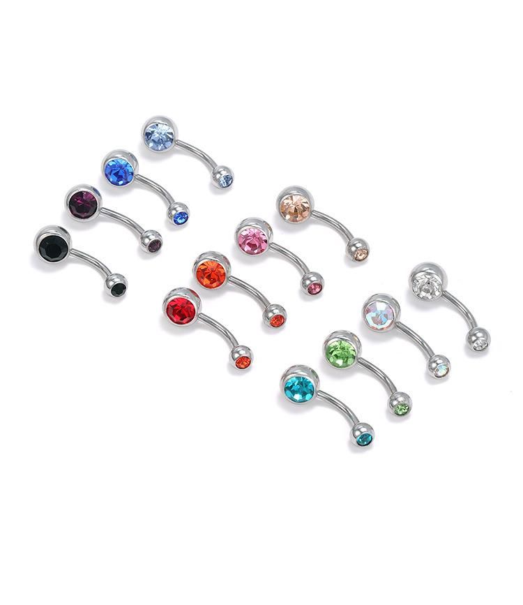 Wholesale Titanium Steel Buckle Double Headed Zircon Belly Button Ring Color Round Fake Umbilical Puncture Fashion Navel Ring Body Piercing Jewelry