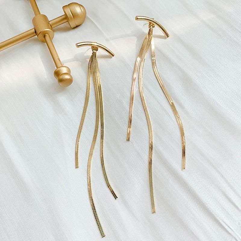 Wholesale Factory Price Gold Long Tassel Earring Jewelry Luxury Crystal Huggie Dangling Cross Chain Earrings Silver 925 Sterling