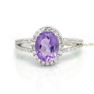 Natural Amethyst Crystal Pigeon-Egg Shape Purple Color 925 Sterling Silver White Gold Plated Women Gift