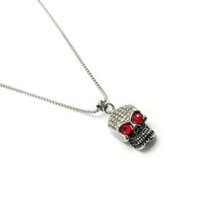 Fashion Jewelry Man Skull Red Birthstone Necklace