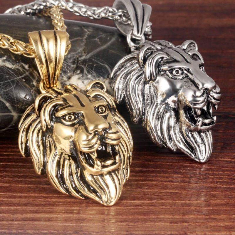 Hip Hop Lion Head Pendant Necklace for Men Luxury Stainless Steel Male Jewelry Friendship Gift