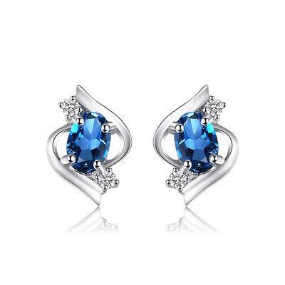 Imitation Jewelry Synthetic London Blue Topaz Stud Earrings 925 Sterling Silver Jewelry