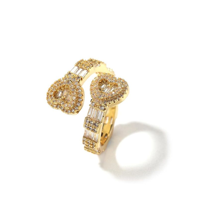 Fashion Iced out Baguette Diamond Heart Love Hip Hop Ring Jewelry