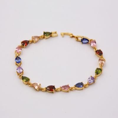 Customized Color Stones 18K Gold Plated Chain Bracelet