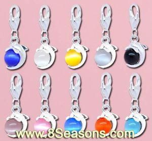 Mixed Silver Plated Dolphin Cat&prime;s Eye Glass Clip on Charms, Fits 29x11mm, 20PCS Per Package (B09770)