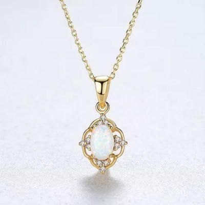 Dainty Jewelry Zircon Gold Sterling Silver Lab Oval Luxury Women Opal Wholesale Necklaces