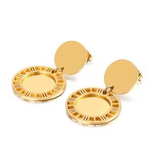 Sequin Hollow Disc Roman Numerals Gold-Plated Stainless Steel Earrings Stud