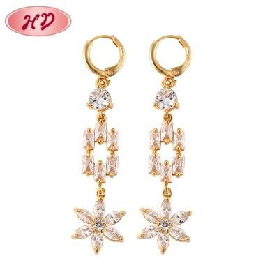 2020 New Fashion Designs Jewelry 18K Gold AAA CZ Stone Long Drop Earring Women