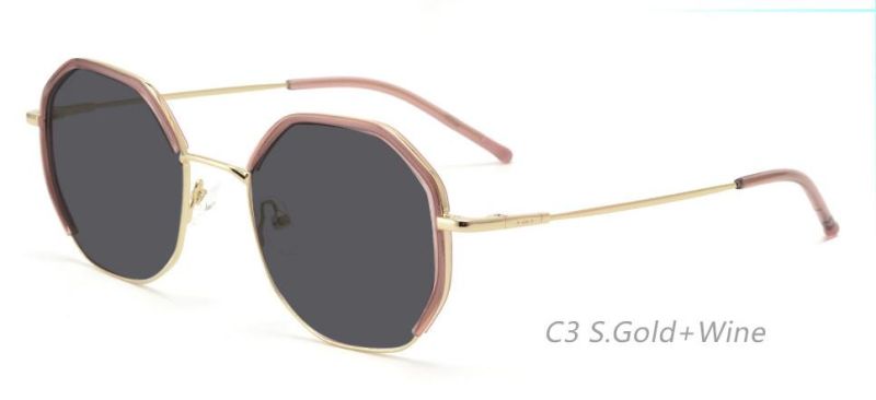 Geometric Stylish Metal Sunglasses UV Protective Women′s Sunglasses