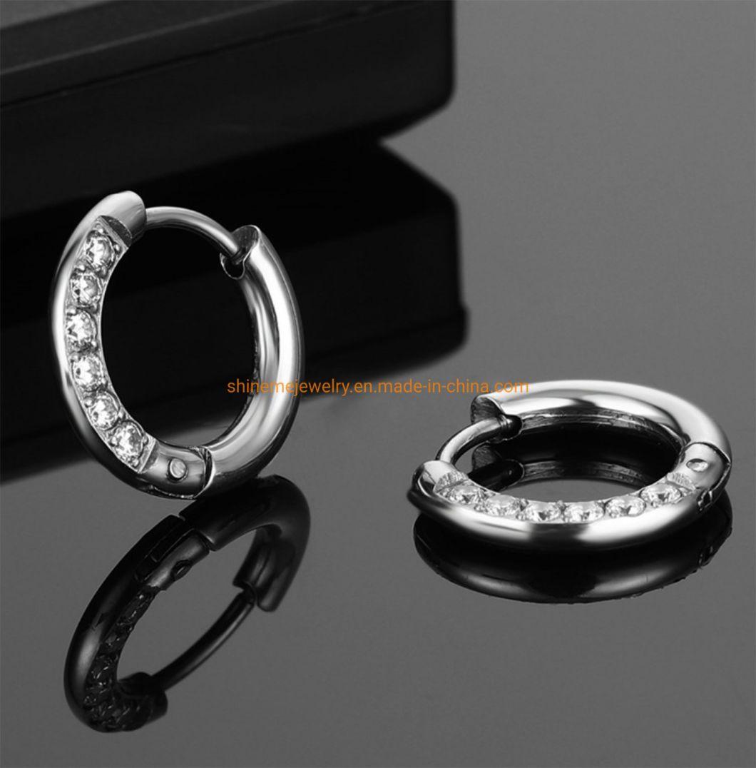 New Stainless Steel Coil Earrings Inlaid Zircon Smooth Titanium Steel Earrings Round Wire Stainless Steel Circle Earrings Ssp051