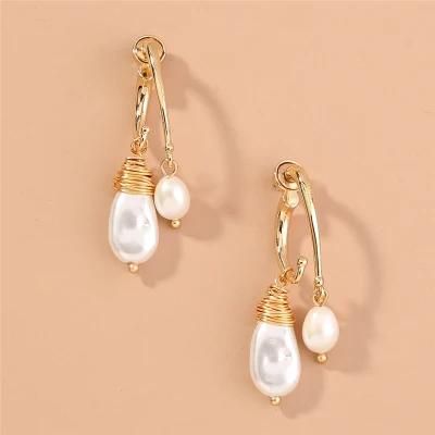 Factory Wholesale Casting Alloy Wrapping Irregular Shape Baroque Pearl Drop Stud Earrings for Women