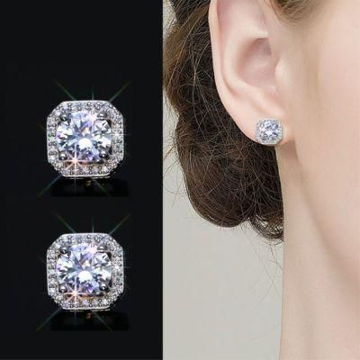 Gift Square Platinum Plated Zircon Earrings Imitation Jewelry