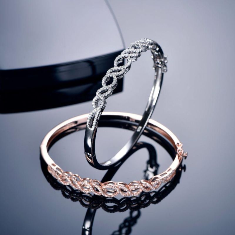 Silver 925 18K Gold Plated European Braided Twisted Bangle Women Bracelet with Premium Austrian Crystal Destiny Jeweller