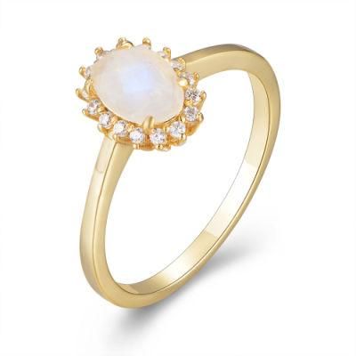Fashion Jewelry Europe and The United States Semi-Precious Stone Sun Oval Moonstone Ring