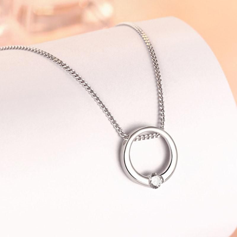 S925 Sterling Silver Flash Diamond Round Ring Necklace Jewelry