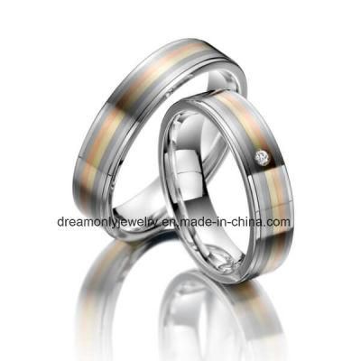 Trendy Three-Colour Pair Ring Couple Ring for Wedding Aniversary