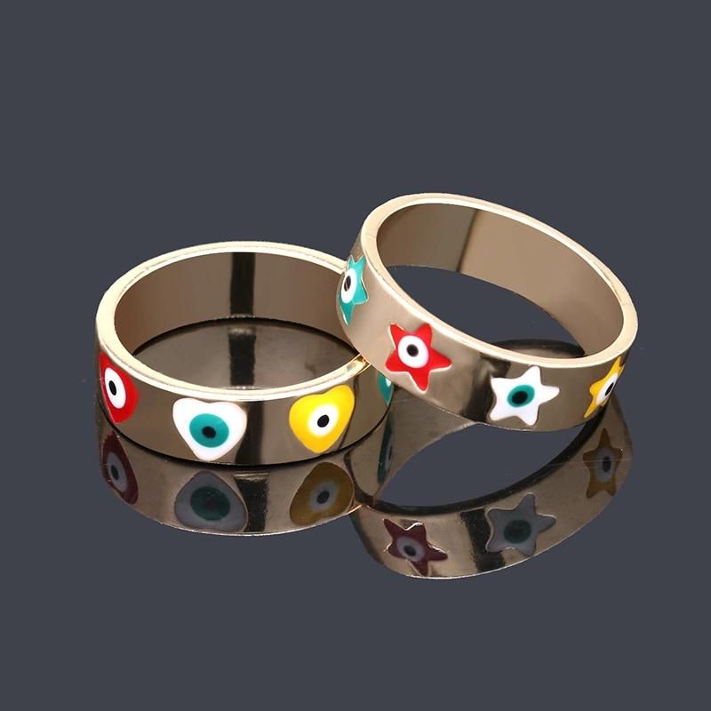 Turkish Colorful Eye 18K Trendy Evil Eyes Oil Drip Rings