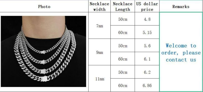 Manufacturer Custom Hip Hop Jewelry High Quality Non Fade Stainless Steel Cuban Necklace Men and Women Necklace Chain Jewellery Men Fashion Jewellery