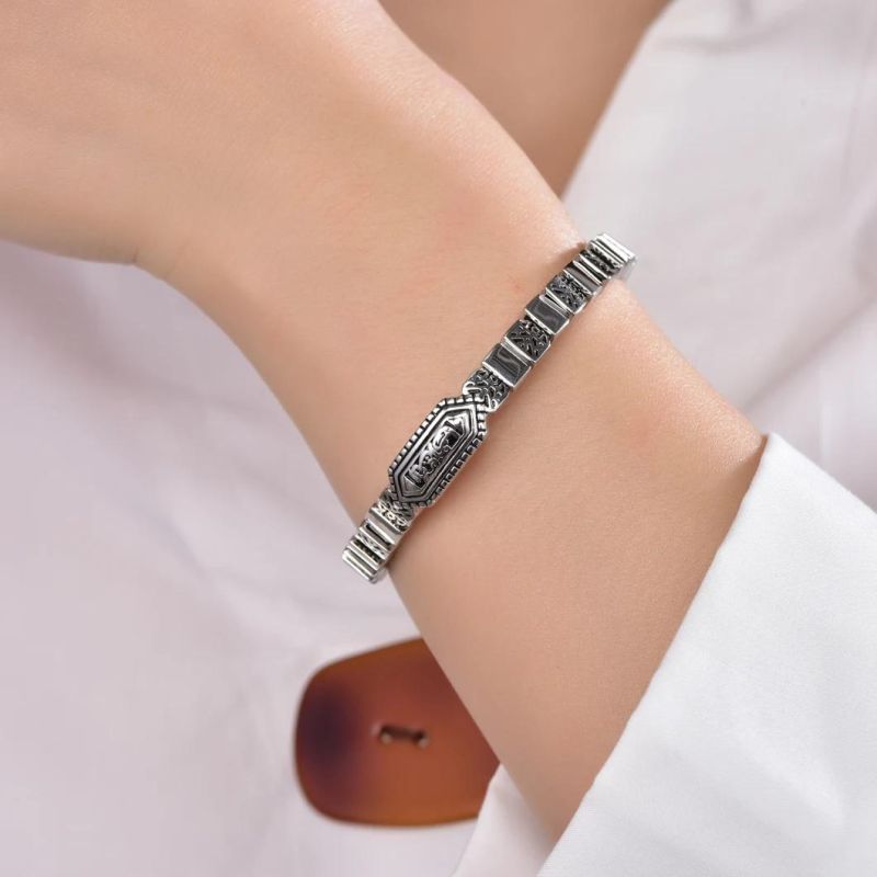 Trendy Unique Design Hiphop Style Men′s High Quality Vintage Pattern Bracelet 925 Sterling Silver