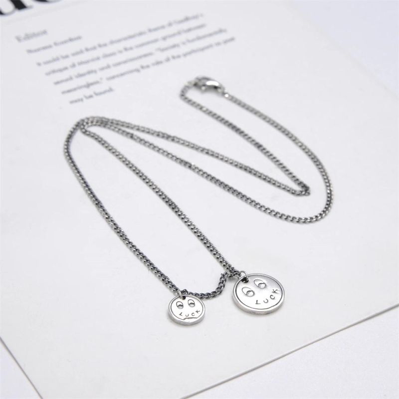 Luck Eye Smiley Round Plaque 925 Sterling Silver Necklace