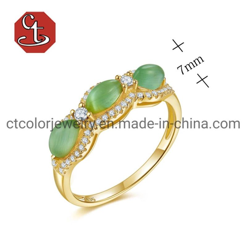 Fashion Jewelry 925 Silver Oval Cat Eyes Gemstone Diamond Ring