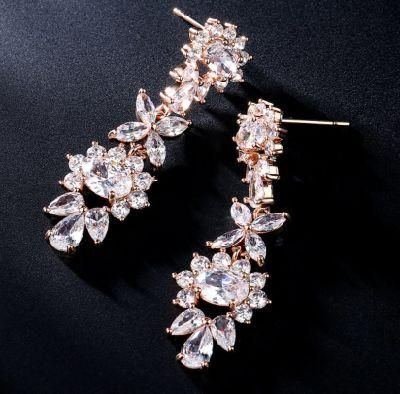 Bridal Luxury CZ Earring for Brides. Rose Gold Earring for Wedding. Pearl Earring