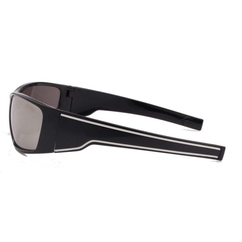 2017 Hot Selling Wrapped Black Sports Sunglasses with Mirror Lens
