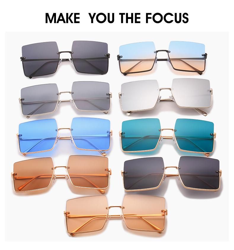 Fashion Half Frame Sun Glasses with Metal Retro Square Ink