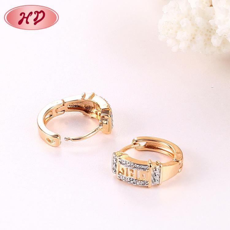 Fashion Jewelry 18K Gold Plated Silver Alloy CZ Drop Stud Hoop Huggie Earrings with Crystal for Women