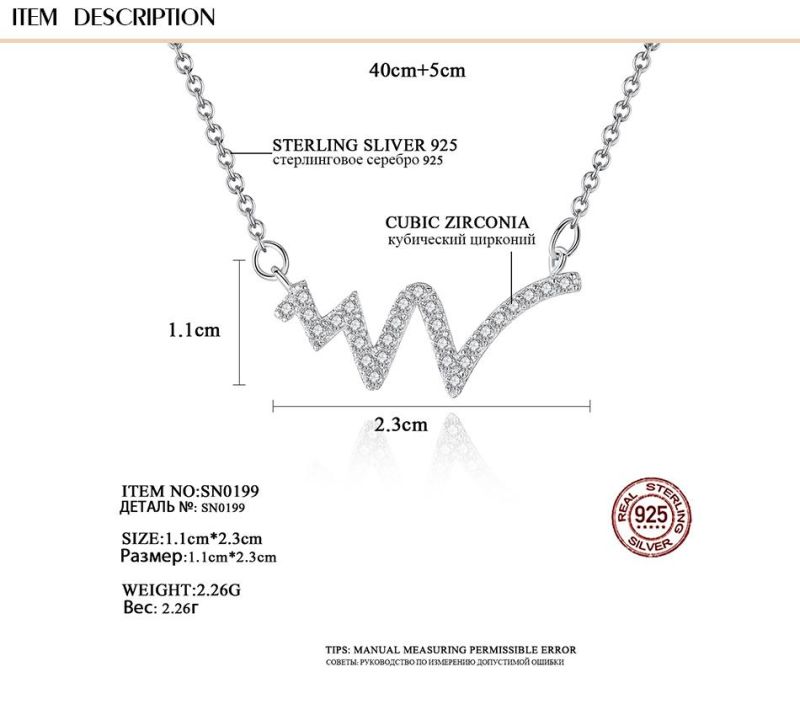 S925 Sterling Silver Fashion Zircon Lightning Shape Necklace