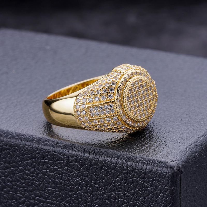 Wholesale New 925 Silver Hip Hop Iced out Gold Plated Mens Diamond Ring Jewelry