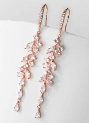 Round Dangle Wedding CZ Earring Necklace Jewelry, Bridal CZ Earring Necklace Jewelry, Bridesmaid Earring, Rose Gold Earring