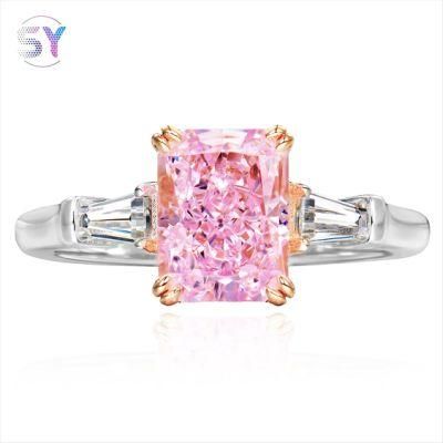 European and American Fashion Jewelry Square Rings Pink Diamond Zircon Ring Valentine&prime; S Day Couple Engagement Ring