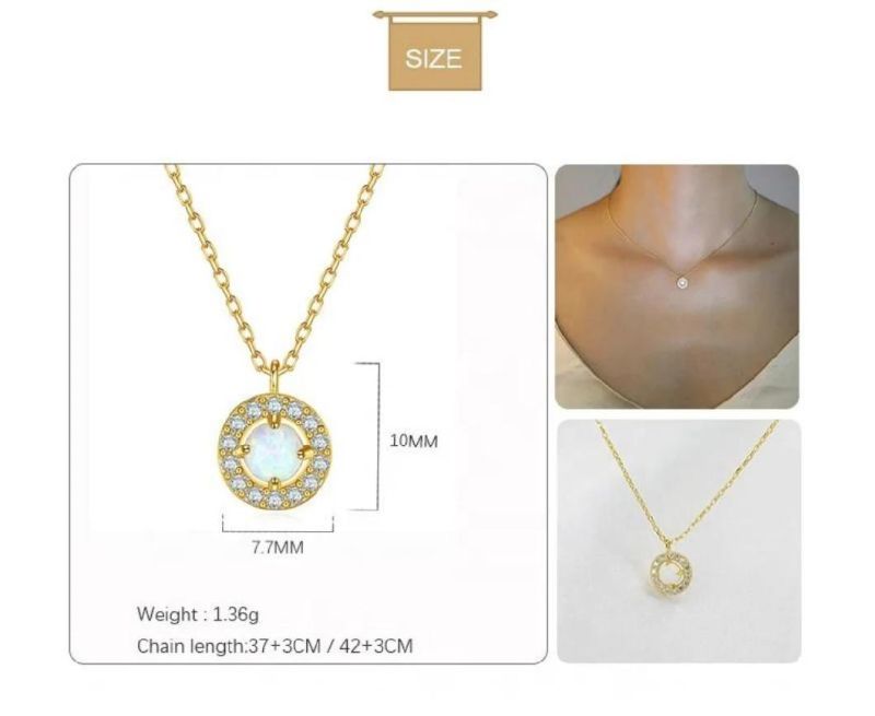 925 Silver Jewelry Opal Stone Circle Zircon Pendant Clavicle Chain Necklace for Women Wedding Fashion Jewelry
