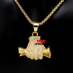 24&quot; Stainless Steel 18K Gold Jewelry Iced Bling Dollar Money Boxing Charm Pendant Necklace Mens Hip Hop Jewelry
