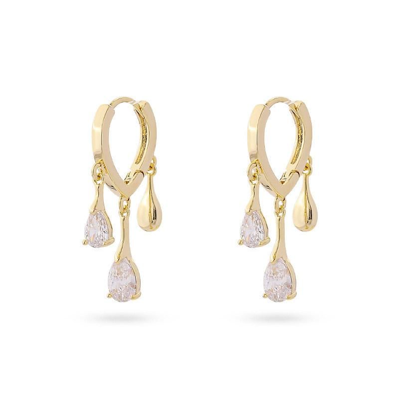 New Design Gold Plated Brass Alloy Teardrop Huggie Water Shape Cubic Zircon Women Earrings