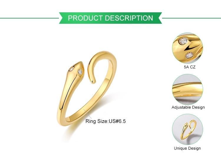 Personality S925 Sterling Silver CZ Animal Ring Custom Gold Plating Jewelry Women Snake Wrap Ring