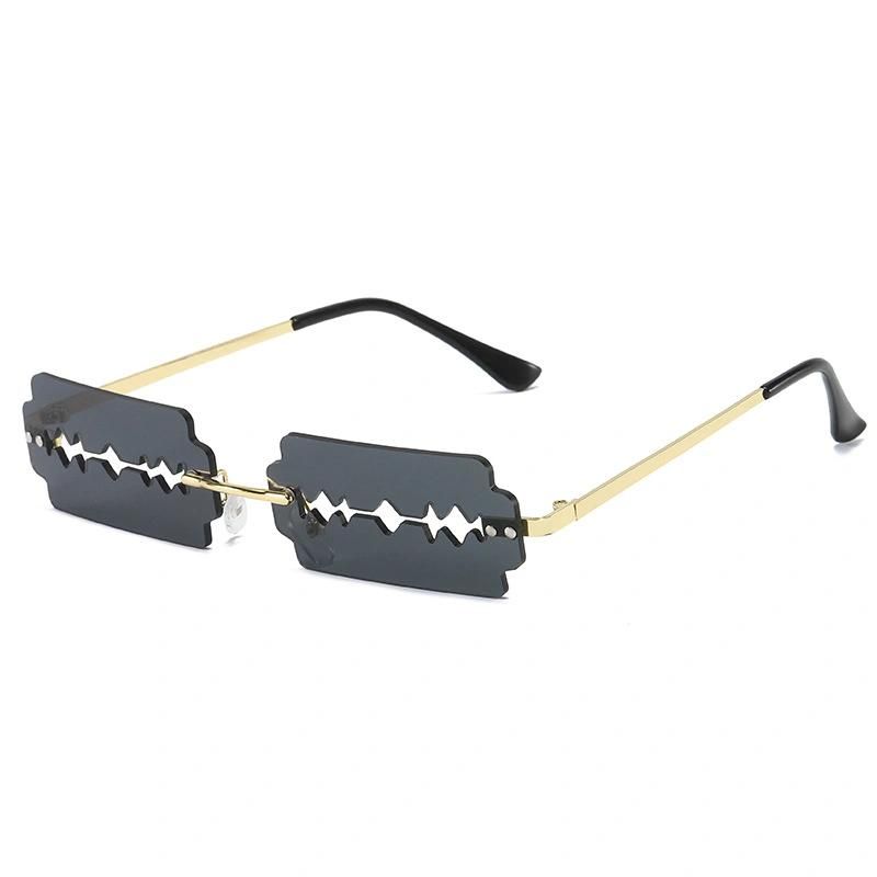 New Blade Styling Cool Personality Rimless Cut Sunglasses Trend Dazzle Color Sunglasses