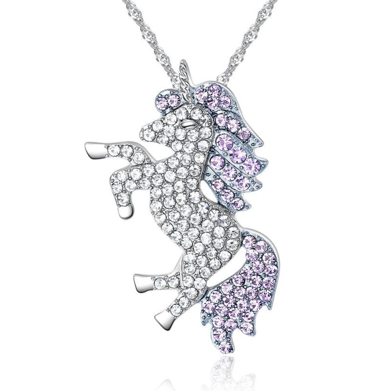 Microset Covered with Drill Unicorn Pendant Creative Tianma Necklace