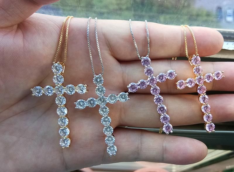 Wholesale Infinity Pink CZ Cross Necklace Pendant for Women 2021