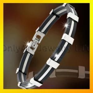 New Design Rubber Inlaid Rhodium Plated 316L Steel Mens Bracelet
